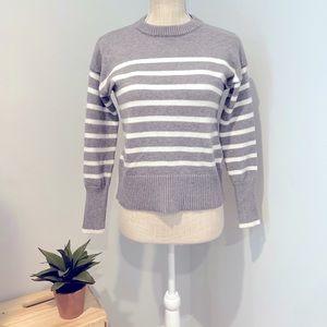Philosophy Striped Crew Neck Pullover | Grey & White Long Sleeve Sweater Size XS